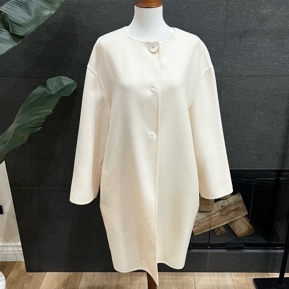 Prada Wool Collarless Coat Off White Size 42 - Picture 2 of 16